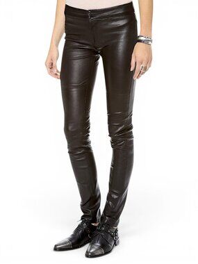 Graham & Spencer Black 100% Leather Lambskin Pants Stretch Skinny Buttery Soft 4